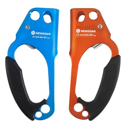 UIAA & CE Certified Hand Ascender Rock Climbing Tree Arborist Rappelling Gear Equipment Rope Clamp for 8~13MM Rope - color: Orange-Left+Blue-Right