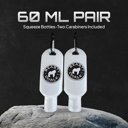 Beasty Chalk Liquid Chalk Combo Pack – 2-Pack (60ml Each) Grip Enhancer with Carabiners for Weightlifting, Climbing, Gymnastics & More – Long-Lasting, No-Mess, Fast-Drying Formula