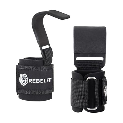 Heavy Duty Lifting Hooks (Pair) for Weightlifting – Wrist Support Straps with Metal Hooks, Padded Neoprene Gym Straps for Deadlifts, Pull Ups, Rows, Powerlifting – Non-Slip Grip Support for Men & Women