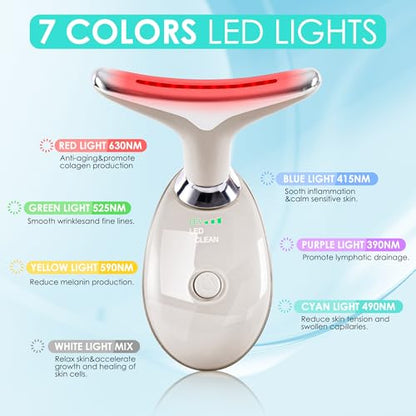 Facial Massager Red-Light-Therapy-for-Face and Neck, Face 𝖲 culpting Wand with 7 Color (Champagne) - color: Champagne