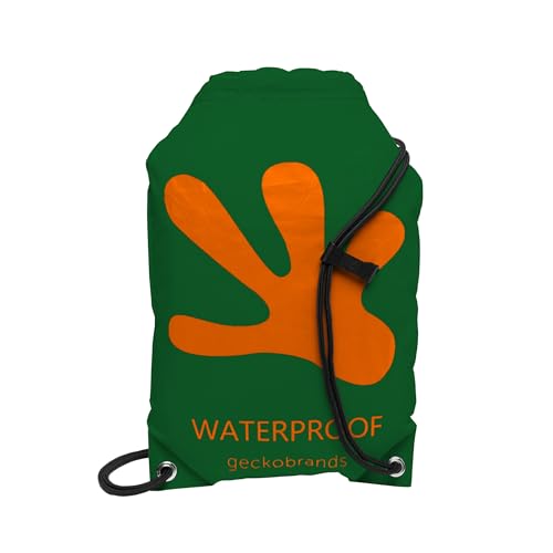 geckobrands Embark 10L Drawstring Backpack – Waterproof, Lightweight Dry Bag for Beach, Hiking, and Light Water Activities - color: Hunter Green/Orange