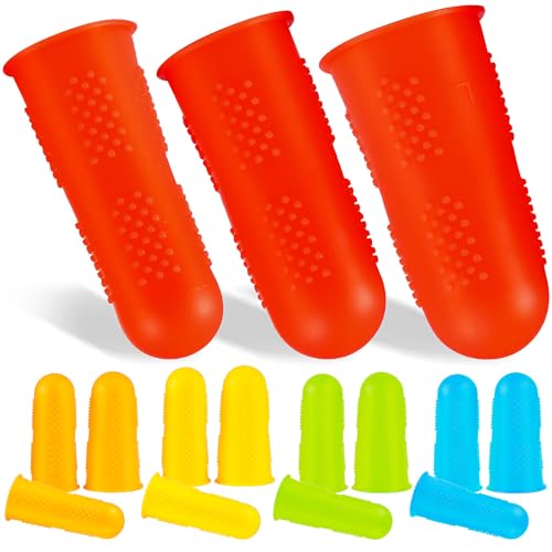 15 Pcs Silicone Finger Protectors Finger Sleeves for Knitting Sewing Gardening with 5 Sizes and 5 Colors for Glue Arthritis and Craft Protection