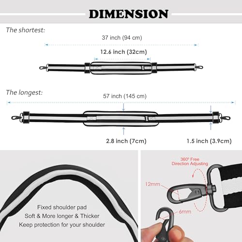 ZINZ Bag Shoulder Strap, Padded Adjustable Shoulder Strap Replacement - color: Stripes-bkwbk, size: 57"