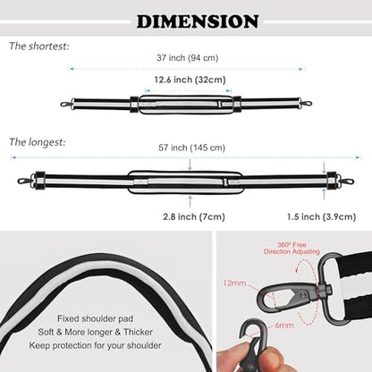 ZINZ Bag Shoulder Strap, Padded Adjustable Shoulder Strap Replacement - color: Stripes-bkwbk, size: 57"