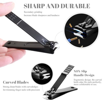 Nail Clippers Sets High Precisio Stainless Steel Nail Cutter Pedicure Kit Nail File Sharp Nail Scissors and Clipper Manicure Kit Fingernails & Toenails with Portable Stylish case (Black) - color: Black