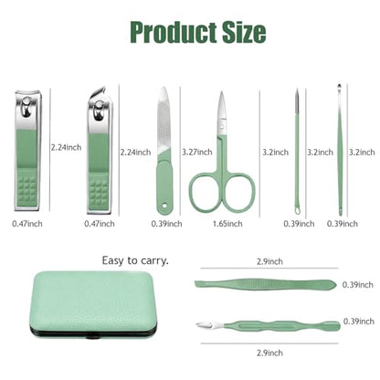 Manicure Kit for Women Men-Manicure Set with Case, Nail Clippers, Portable Nail Care Kit for Travel Home Personal Grooming（Green 8 in 1） - color: Green1