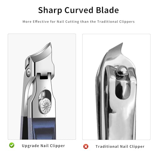 Wide Jaw Opening Anti-Splash Nail Clipper, Eagle Beak Beveled Nail Clippers，G10 Long Handle Angled Head Toenail Clippers for Thick Nails (Straight Blue B) - color: Straight Blue B