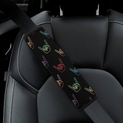 1 Pair Universal Fit Seat Belt Cover for Elderly Support, Most Cars, ASL I Love You Sign Language Seat Belt Cushion, Neck and Shoulder Support - color: Pattern 221