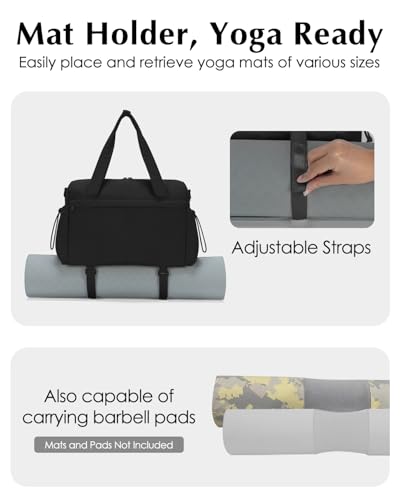 Small Gym Bag, Mini Gym Bag with Yoga Mat Holder & Wet Compartment, Black | Yoga Mat Bag, Water Bottle Pocket, Detachable and Adjustable Shoulder Strap, Mini Duffle Bag for Workout Travel Dance - color: Puffer Black