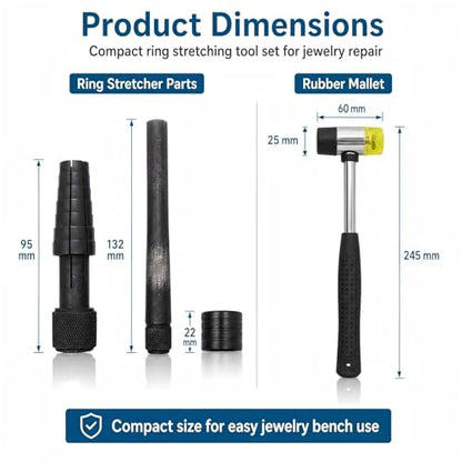 Ring Stretcher Finger Wedding Band Sizers- Dual Head Plastic and Rubber Hammer Metal Mallet for Jewelers