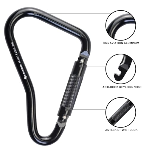 25kN Large Aluminum Auto Locking Ladder Hook, Professional CE Certified Heavy Duty Carabiner for Tower, Fall Protection/Huge Opening Gate, Black