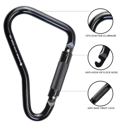 25kN Large Aluminum Auto Locking Ladder Hook, Professional CE Certified Heavy Duty Carabiner for Tower, Fall Protection/Huge Opening Gate, Black