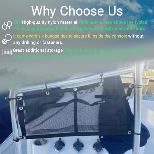 Boat Storage Bag,Polyester Boat Mesh Suspended Storage Bag,Black Boats Storage Mesh Pocket,Boat Seat Storage Bag for Leaning Post with 6 Positioning Elastic Loops. (32" L x 15" W (2 Pockets)) - size: 32"L x 15"W
