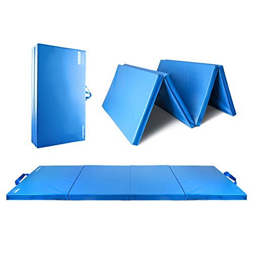 RitFit Upgraded Folding Exercise Mat, 2 Inch Thick Gymnastics Mat | Tumble Mat with Carrying Handles for Yoga, MMA, Stretching, Core Workouts and Home Gym Protective Flooring - color: Blue(4' x 8')