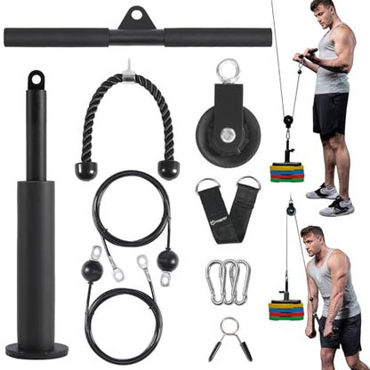 FitBeast Pulley System Gym, Cable Weight Pulley System for Gym LAT Pulldown, Biceps Curl Workout, Ideal Home Gym Equipment for Forearm, Shoulder, Strength Training - style: Set with Non Multifunctional Bar