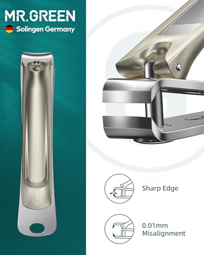MR.GREEN 4Pcs Nail Clipper Set, German Stainless Steel Nail Clippers with Nail File and Tweezers, Professional Nail Cutter Portable Nail Care Kit with Leather Case for Men & Women