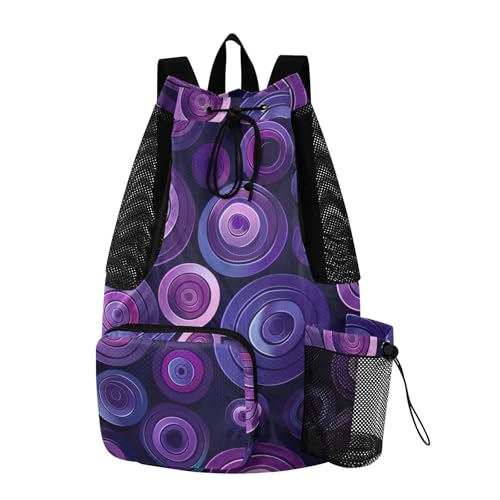 Drawstring Climbing Gym Bag With Inside Pockets Drawstring Bags For Men Women with Wet Dry Compartments Circle Pattern Amethyst