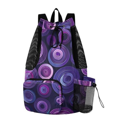 Drawstring Climbing Gym Bag With Inside Pockets Drawstring Bags For Men Women with Wet Dry Compartments Circle Pattern Amethyst