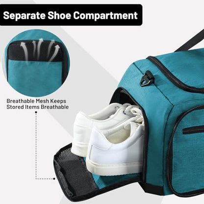 MIER Packable Travel Duffle Bag with Shoe Compartment, 50L, Teal | Foldable Weekender Duffel; Multi-Pockets; Adjustable Shoulder Strap; Luggage Sleeve; Travel, Sports, Camping, Gym - color: Teal, size: 50L