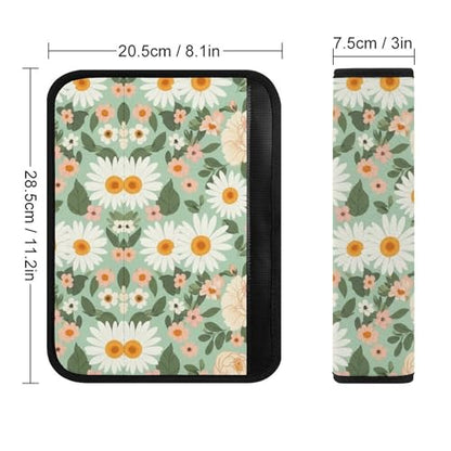 2PCS Spring Boho Floral Neutral Green Flowers Leaves Pastel Peony Daisy Car Seat Belt Pad Universal Soft And Comfortable Harness Pads Strap for Kids, Car Seats Pushchair Strollers High Chair Pushchair - color: Pattern 1078