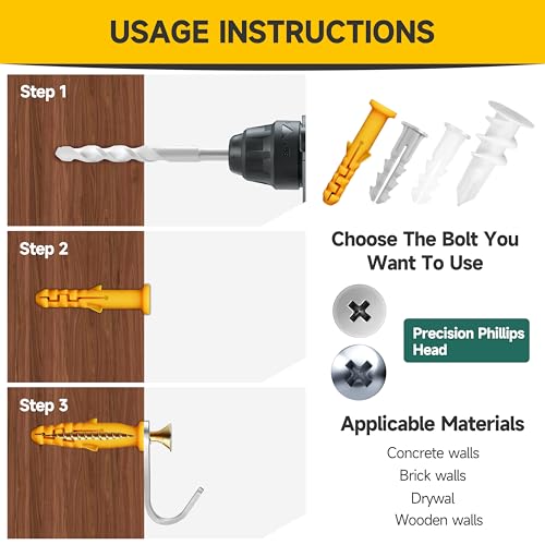 Mywish 510Pcs Wall Hanging Kit with Anchors and Screws, Dry Wall Anchors and Screws Kit for Picture Hanging, Plastic Drywall Screws and Anchors for Sheetrock Concrete Brick, 6 Sizes
