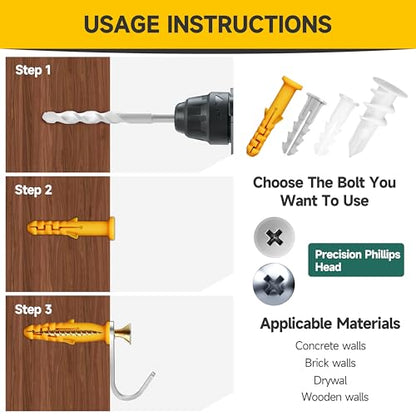 Mywish 510Pcs Wall Hanging Kit with Anchors and Screws, Dry Wall Anchors and Screws Kit for Picture Hanging, Plastic Drywall Screws and Anchors for Sheetrock Concrete Brick, 6 Sizes