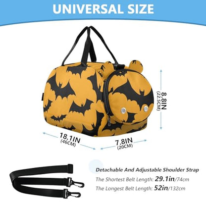Kids Sports Duffel Bag for Boys & Girls - Halloween Bats Black Pattern 100% Polyester Gym Bag with Separate Shoe Compartment, Adjustable Shoulder Strap, Compact Travel & Workout Gear - color: Halloween Bats Black Pattern