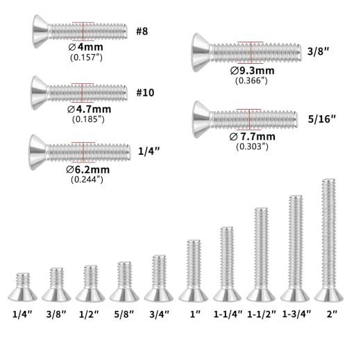 1/4-20x1-3/4 Flat Head Socket Cap Screws Bolts 30pcs HS/JXLS-03 | 304 Stainless Steel, UNC Coarse Full Thread, Equipped with Phillips Bit, for DIY, for Repair, Install Furniture Screws - size: 1/4-20x1-3/4"