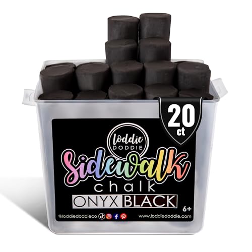 Loddie Doddie Jumbo Black Chalk Bucket, Sidewalk Chalk, Washable, 20 Pc | Deep Black Chalk Stands Out, Bucket with Handle & Lid Keeps It Tidy, Washes Off with Water, Black Sidewalk Chalk - color: Black