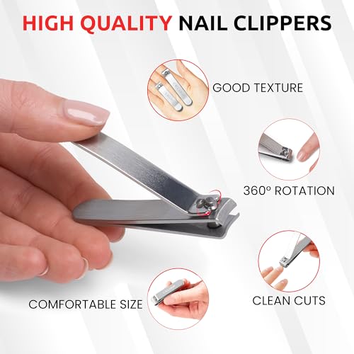 Nail Clipper Set for Men & Women – Stainless Steel Fingernail Clipper & Toe Nail Clippers with Curved & Straight Blades Toe Professional Nail Cutter Kit with Tin Case for Gift & Travel - color: Silver