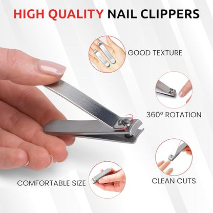 Nail Clipper Set for Men & Women – Stainless Steel Fingernail Clipper & Toe Nail Clippers with Curved & Straight Blades Toe Professional Nail Cutter Kit with Tin Case for Gift & Travel - color: Silver