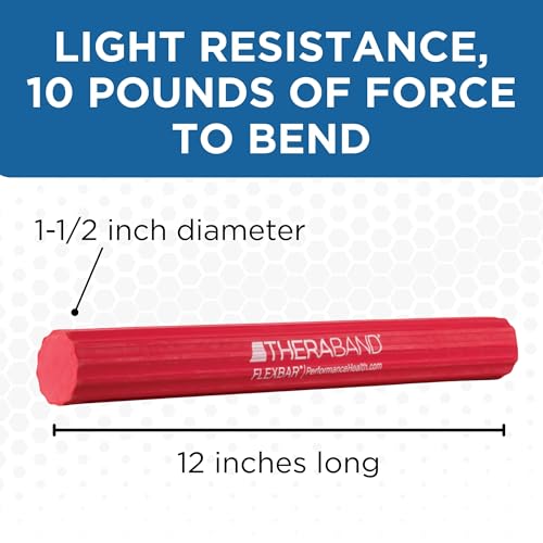 THERABAND FlexBar Resistance Bar, Physical Therapy, Flex, Elbow, Wrist, Red | Flex therapy bar for physical therapy, wrist and forearm exercise, with non slip grip and compact design