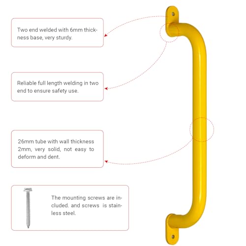 17‘’ Yellow Playground Handles Indoor Kids Monkey Bars Ladders 2Pcs | Heavy Duty Solid Metal, Vibrant Color Smooth Glossy Powder Coating, Comfy Secure Grips for Playset Swing Set Climbing Frame - color: Yellow - 2 Pack