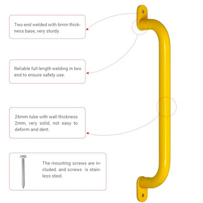 17‘’ Yellow Playground Handles Indoor Kids Monkey Bars Ladders 2Pcs | Heavy Duty Solid Metal, Vibrant Color Smooth Glossy Powder Coating, Comfy Secure Grips for Playset Swing Set Climbing Frame - color: Yellow - 2 Pack