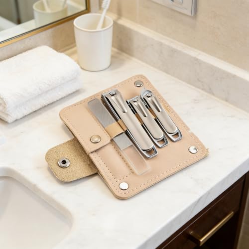 10 PCS Professional Nail Care Kit with Leather Case, Stainless Steel Manicure & Pedicure Kit,Slanted Blade Ingrown Toenail Clippers for Thick Toenails(Sliver)
