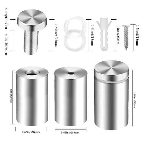Standoff Screws, Sign Standoffs, Standoff Screws for Acrylic, Advertising Standoff Mount Metal, Sign Mounting Hardware, Sign Standoff Screws, Spacers & Standoffs, Stand Off Wall Mounts(0.6x1.18inch) - size: 0.6x1.18 in (12 Pcs)