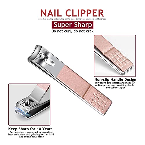 HANTEKAS Manicure Set Nail Clippers Kit 5 Pieces in 1 Stainless Steel Professional Grooming Nail Care Tools Including Nano Glass Nail Shiner Buffer File Gift for Men Husband Boyfriend Parents Women - color: Black-rose Gold, 5pcs