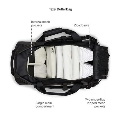 RAINS Texel Duffel – Waterproof Convertible Backpack Travel Bag, 14.8 gal | Waterproof PU duffel for women and men; 56 L convertible backpack, U-shaped zip, internal mesh pockets, padded straps - color: Black, size: Regular