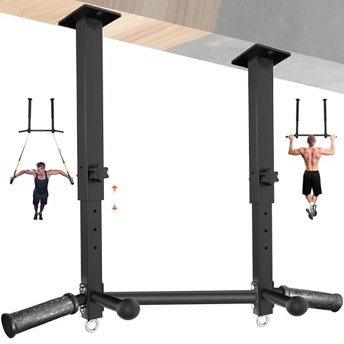 Ceiling Mount Pull Up Bar for Garage/Basement/Rafter - Heavy Duty 800LBS Adjustable Height Multi-Grip Chin Up Bar,Ceiling Joist/Beam - color: Black