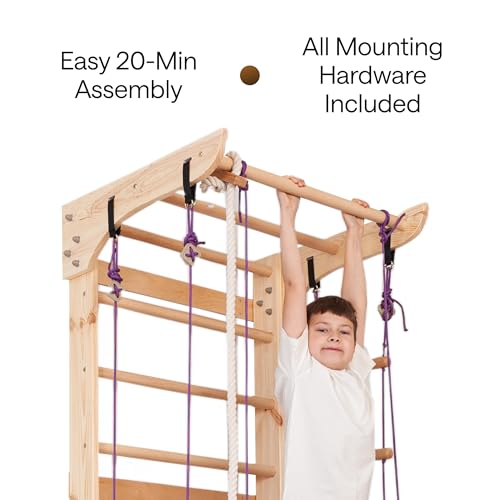 WEDANTA Wooden Swedish Ladder Wall Set – Kids Stall Bars for Exercise – Kids Swedish Gymnastic Wall Gym – Wood Stall Bar Gymnastics Playground – Best Gym for All Family - color: Wood