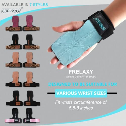 Frelaxy Lifting Wrist Straps for Women and Men, Weight Lifting Grips | Double-layer leather, Cushioned wrist support, Durable construction, Storage pouch, Deadlifts, rows, lat pulldowns - color: Lake Blue