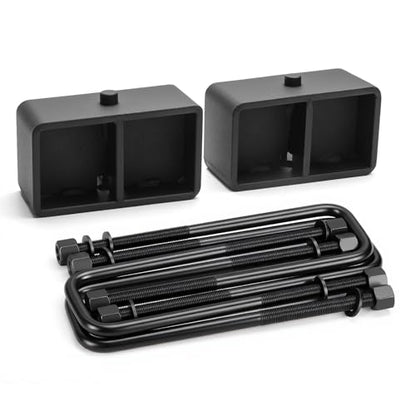 dynofit 3 Inch Rear Lift Blocks for Silverado 1500 Sierra 1500 2WD 4WD(2007-2024), Leveling Block Kit Compatible with Chevy GMC Pickup, Square Leaf Spring Axle Ubolt Kit - size: 3inch rear