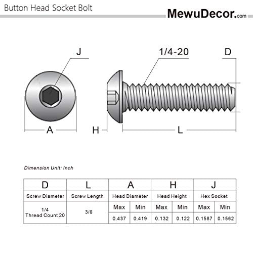 1/4-20 x 3/8" Button Head Socket Cap Screws, Pack of 50 | Allen Socket Drive, Black Oxide, Grade 10.9 Alloy Steel, Fully Threaded - size: 1/4-20 x 3/8"