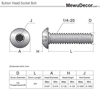 1/4-20 x 3/8" Button Head Socket Cap Screws, Pack of 50 | Allen Socket Drive, Black Oxide, Grade 10.9 Alloy Steel, Fully Threaded - size: 1/4-20 x 3/8"