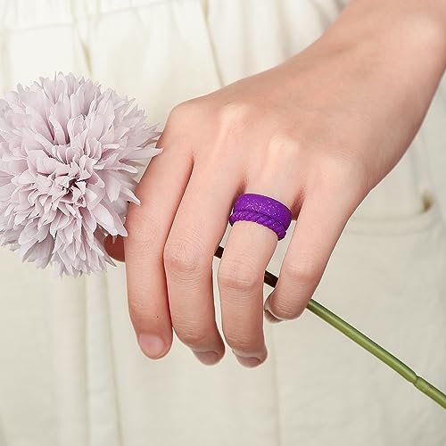 Egnaro Women's Stackable Silicone Rings, 2.5/5.5mm Wide 1.8/2mm Thick Bands | Comfort-Fit Rubber Bands Offer Breathable Flexibility for Nurses, Workouts, Pregnancy, Yoga, Travel, Office, and All-Day Wear - color: SETB8-Purple Sparkle, Black Sparkle, Faint