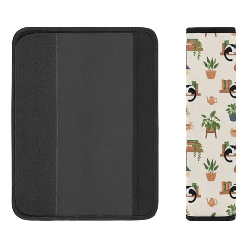 2PCS Soft Padded Car Seat Straps Shoulder Pads for Adult Use, Most Cars, Animal Plant Rustic Cute Black Cat Book Shoulder Protector, Shock Absorption - color: Pattern 801