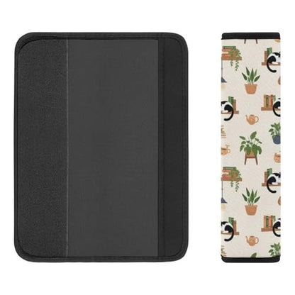 2PCS Soft Padded Car Seat Straps Shoulder Pads for Adult Use, Most Cars, Animal Plant Rustic Cute Black Cat Book Shoulder Protector, Shock Absorption - color: Pattern 801