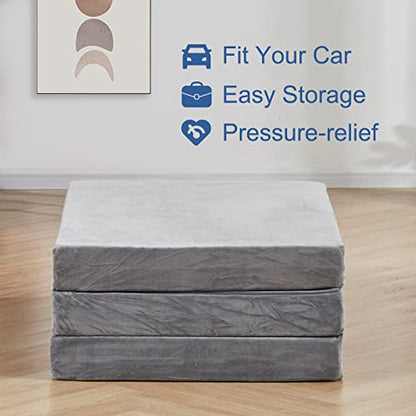 SINWEEK 3.95" Full Memory Foam Folding Topper with Storage Bag - Foldable Trifold Floor Mat Topper, CertiPUR-US Certified Guest Sleeping Pad, Machine Washable Cover - size: SF (52 x 73 Inch), style: Slow Rebound Memory Foam