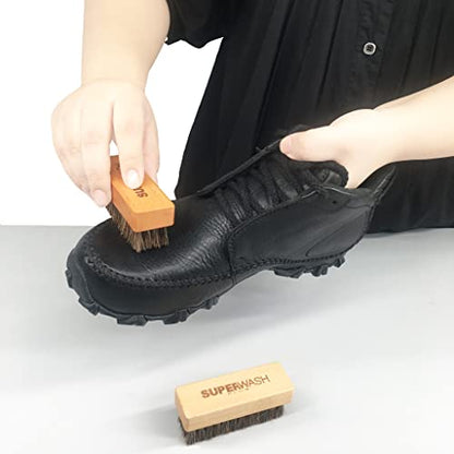 Shoe Brush for Cleaning, Horsehair Bristles Wooden Shine Shoe Brush Cleans Leather, Suede, Nubuck and Delicate Textiles - 3 Pack