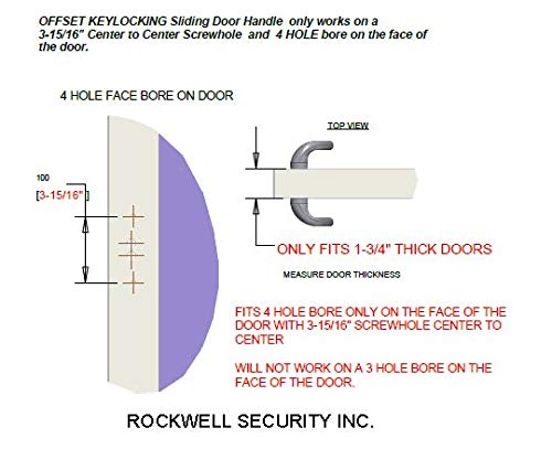 Rockwell Security Charlotte Offset Key Locking Sliding Door Handle with 3/4 Inch Keylock in Black Fits 1-3/4 Inch Thick Door with 4 Screw Holes - color: Black